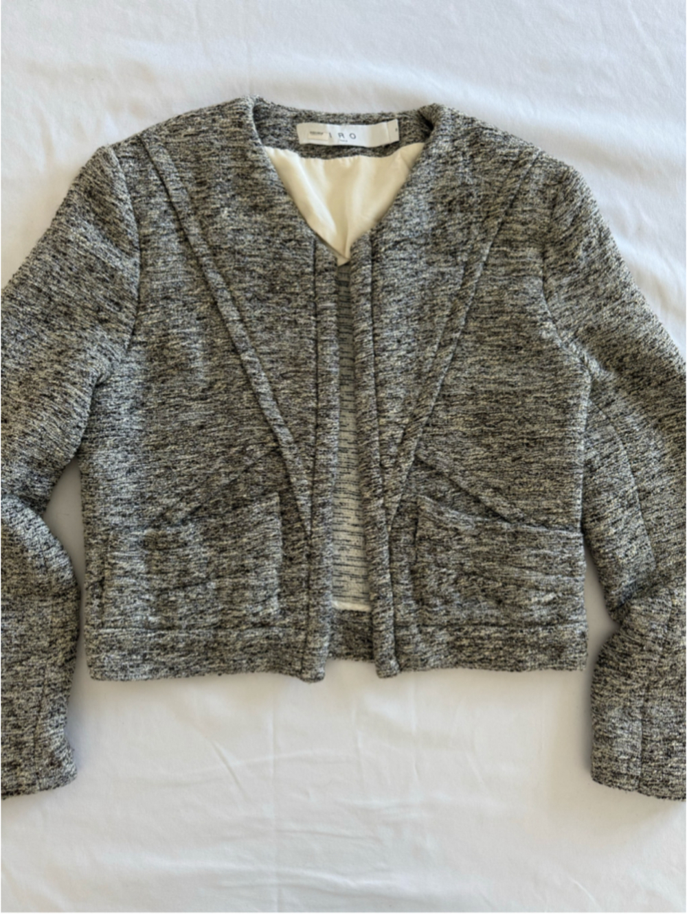Women's IRO Tweed Blazer Jacket Size 2 Grey Black